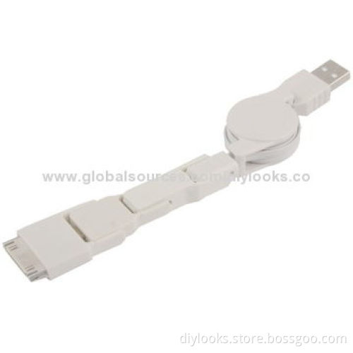 4-in-1 USB 2.0 to Micro USB + Mini USB + Apple 30 pin Multifunctional Retractable USB Data Cable